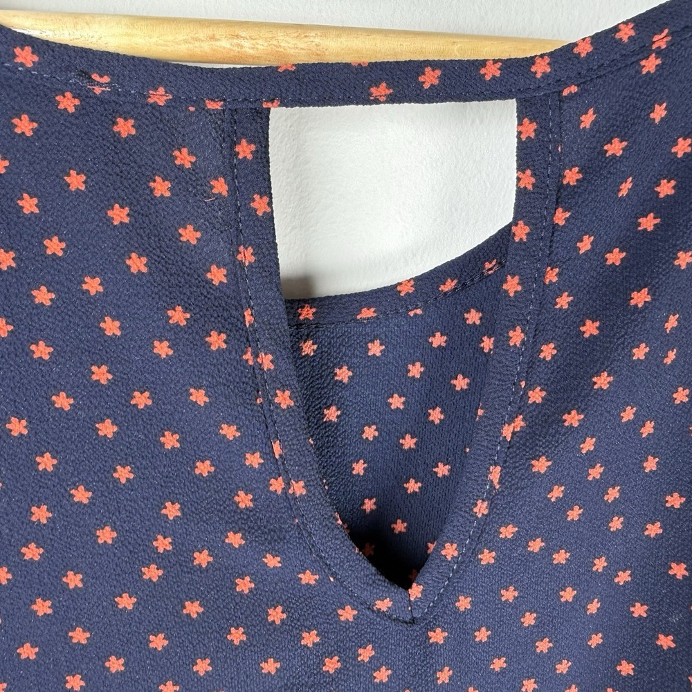 Paper Moon Flutter Short‎ Sleeve Navy Blue Red Stars Keyhole Back Womens XL - Picture 5 of 7